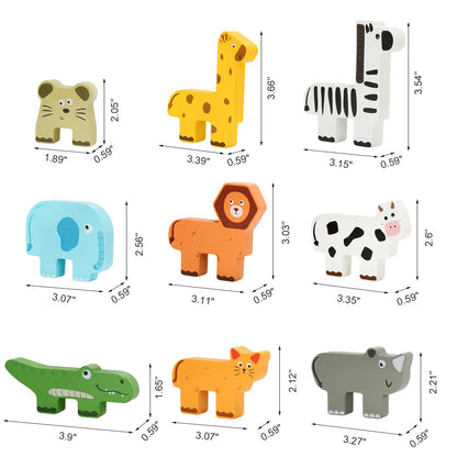 JugueteLand Wooden Animal Stacking Puzzle Toy, Educational Balancing Activity Toy for Kids, Wooden Zoo Animal Building Blocks Stacker & Bag, Stacking and Balance Toys for Toddlers 2-4 Years