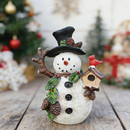 Gishima Snowman Decorations Indoor Snowman Figurines Decor Holiday Winter Ornament Christmas Figurines Table Decorations Gifts (Holding Cardinal)