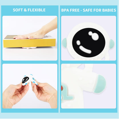 Cuxnoo Baby Teething Spaceman Toy for 3+ Months Infants Sucking, Food Grade Silicon Astronaut Styling Teether, BPA Free (4 in 1 Pack)