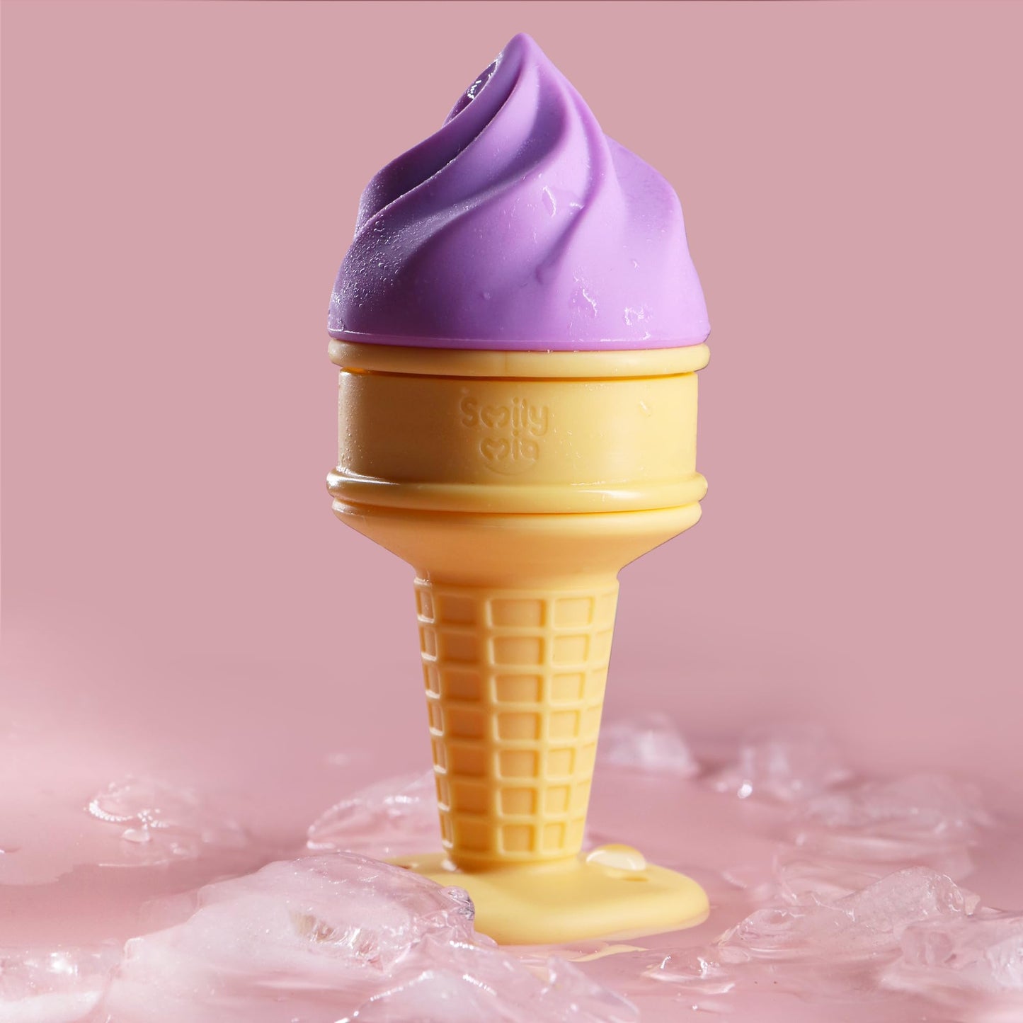 Smily Mia Baby Fruit Food Feeder & Freezer Teether Combo, ICY Bite Ice Cream Teether for Baby Cooling Relief, BPA Free Silicone Feeder for Safe Infant Self Feeding, 3 Month+,Purple