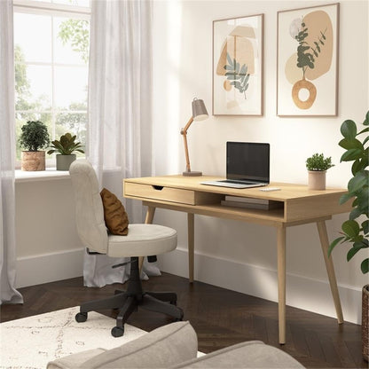Bush Home Nora 54W Writing Desk with Storage in Natural Oak | Large Wooden Computer Table for Home Office, Study Room, or Entryway