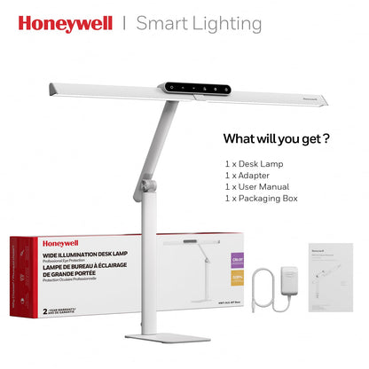 Honeywell LED Desk Lamp with Base - HJ1WT Sunturalux Eye-Caring Architect Desk Lamp for Home Office, 1200LM Computer Desk Light 4 Color Modes Stepless Dimming Task Desk Light with Timer Function White