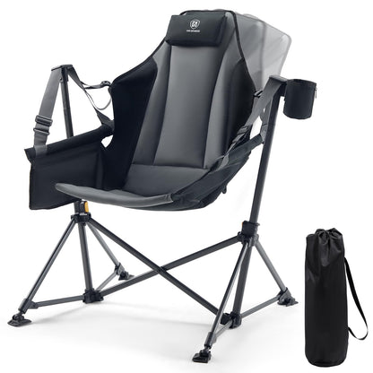 EVER ADVANCED Padded Oversized Hammock Camping Chair, Compact Heavy Duty Swing Chair with Multi-Storage Pockets, Portable Folding Rocking Camping Chair, Support Up to 400lbs, Black