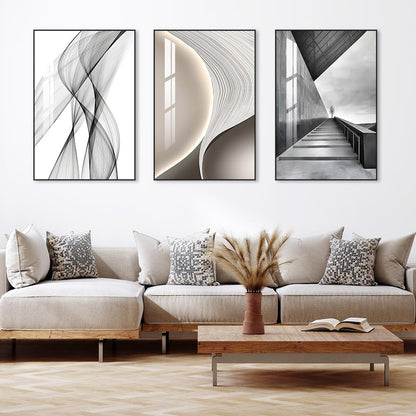 SUCSACEK Decorative Wall Art Prints 3 Panels Abstract Painting for Living Room, Bedroom, Dining Room, Kitchen, Bathroom, Office, Home Decor (Gray)