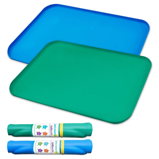 Just Messin' Silicone Art Mat Bundle – 12”x18” Mat with High .6" Edge, Blue & Green, Non-Slip, Heat Resistant for Crafts, Resin,Paint & Jewelry-Making