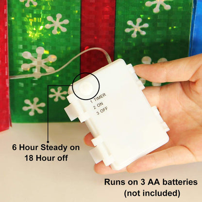 ATDAWN Set of 3 Lighted Gift Boxes Christmas Decorations, Red Green and Blue Present Boxes, Christmas Home Gift Box Décor