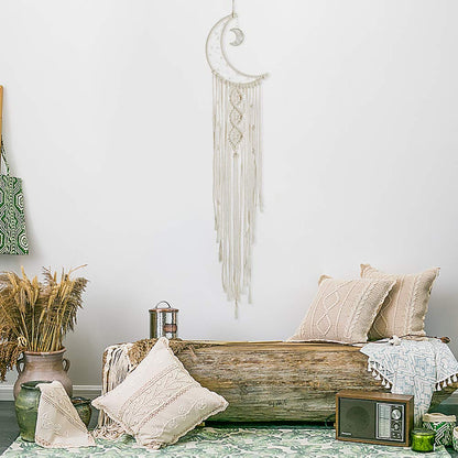 MOONFLY Dream Catcher with Handmade Moon Star Design Woven Cotton Dream Catchers Boho Macrame Wall Hanging Home Decoration Ornament Craft Gift (White Moon)