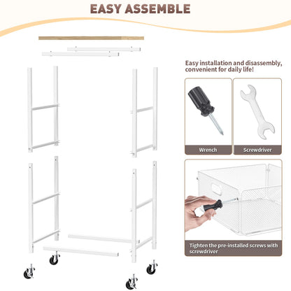 SUNALLY Rolling Kitchen Cart with Drawers, 4-Tier Utility Cart Fruit Vegetable Storage Cart with Lockable Wheels, Wooden Top Metal Kitchen Storage Organizer for Cans, Snacks, Beauty, Craft, Art, White