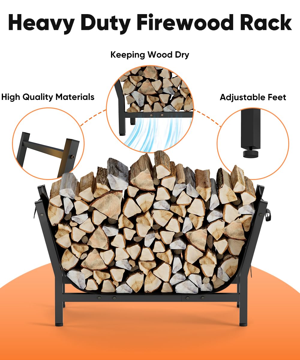 Artibear 28 Inch Firewood Rack with 900D Canvas Log Carrier Bag, Outdoor Indoor Log Holder for Fireplace, Heavy Duty Fire Wood Log Stand, Wood Pile Stacker Storage Organizer Tool for Patio Deck, Black