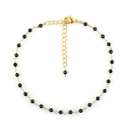 JOR Natural Blue Sapphire Beaded Rosary Anklet, Handmade Craft, Anklet Beads Bracelet, Chakra Healing Anklet, Gemstone Women Jewelry, Dainty Gold Plated Anklet 9 inch + 2 inch (1pcs)