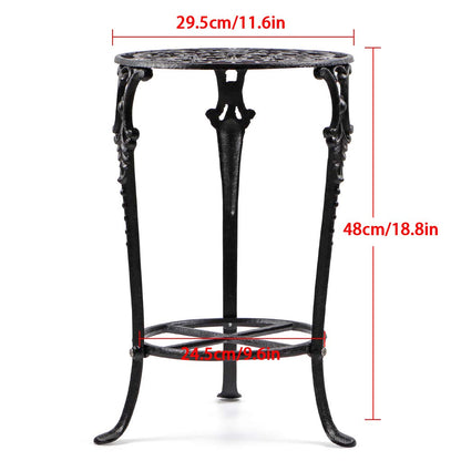 MDLUU Plant Stand 18.8 Inches Tall, Cast Iron Potted Plant Stand, 2-Tier Metal Planter Stand, Flower Pot Stand for Living Room, Bedroom, Kitchen Decor (Black)