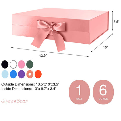 GREEN BEAN Large Gift Box with Lid for Presents 13x9.7x3.4 Inches, Gift Box Rose Gold Magnetic with Ribbon, Bridesmaid Proposal Box Luxury (Glossy Rose Gold)