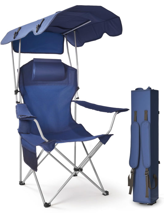 East Oak Camping Chair with Canopy | 25" High Back Folding Beach Chair with Canopy Shade, Supportive Headrest, Cup Holder, Side Pocket, 330 lbs Heavy Duty Canopy Chair for Outdoors