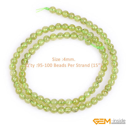 GEM-Inside Green Peridot Gemstone Loose Beads Natural Round 4mm Crystal Energy Stone Power for Jewelry Making 15''