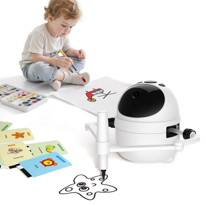 Drawing Robot Toys Painting Kit for Kids, Toddler Toys Birthday Gifts for 3-10 Girl Boy, Electronic Learning Toys with Intelligent Sensing 150 Cards, Interactive Painting Toy Set (White)