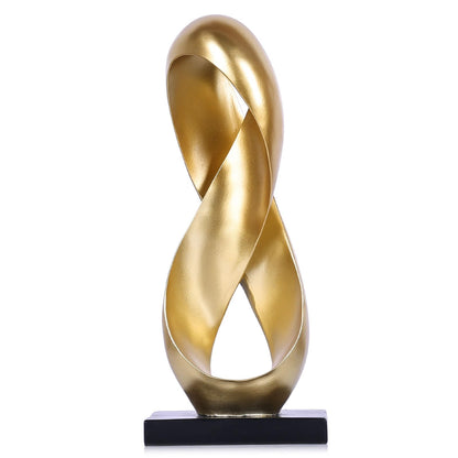 QIANLING 14.6" Tall Abstract Gold Knot Sculpture, Modern Resin Infinity Loop Statue, Modern Tabletop Decor for Coffee Table, Bookshelf, Mantel, Entryway, Living Room Office Accent Centerpiece