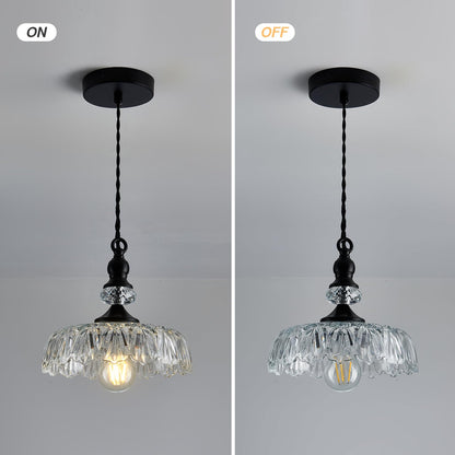 CVKASH Vintage Glass Pendant Light Fixture Black Modern Adjustable Chandelier Hanging Light for Farmhouse Dining Room Kitchen Bedroom Hallway Island