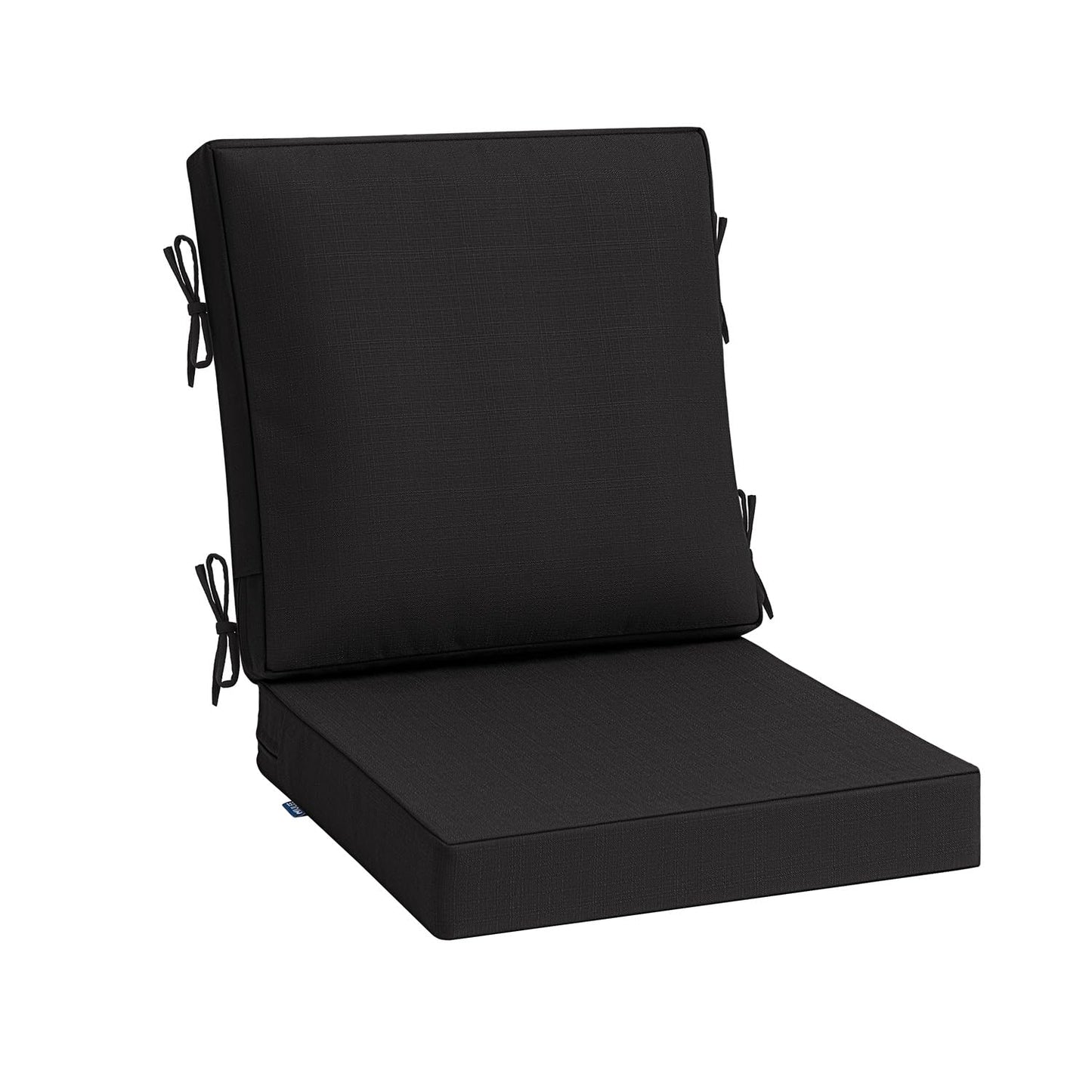 MIULEE Black Outdoor Dining Cushion 20x20 Inch Waterproof & 3 Year Color Fastness Deep Seat and Back Cushion for Patio Furniture Chair with Ties