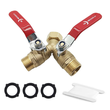NICOLEKAY Brass Garden Hose Splitter 2 Way Heavy Duty with 304 Stainless Steel Long Handle, Outdoor Full Flow Hose Bib Splitter Connector, Y Valve 3/4 Inch GHT Thread (RED)