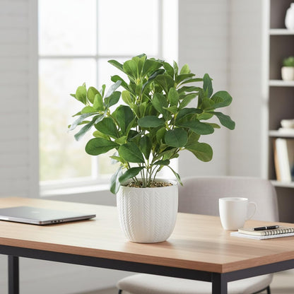 Hisow Artificial Potted Plant Leaves, 16.9" Artificial Shrubs Plants Arrangements Fake Eucalyptus Leaves with Vase Faux Greenery Leaf for Home Garden Table Centrepieces Indoor Décor