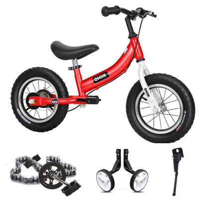 OHIIK Balance Bike 2 in 1 for Kids 2 3 4 5 6 7 Years Old,Balance to Pedals Bike,12 14 16 inch Kids Bike,with Pedal kit,Training Wheels,Brakes (16 inch, Red)
