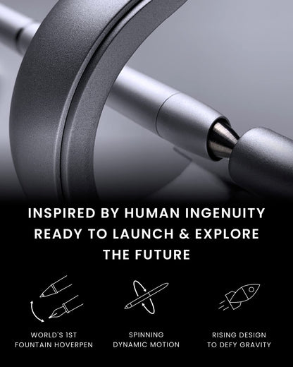 novium Hoverpen Future - Luxury Fountain Pen & Rollerball Pen All-In Gift Box, Schmidt Nib (Fine), Converter, Extra Refill, Aerospace Metal, Best Pen Gift Set for Men & Women (Frost Silver)