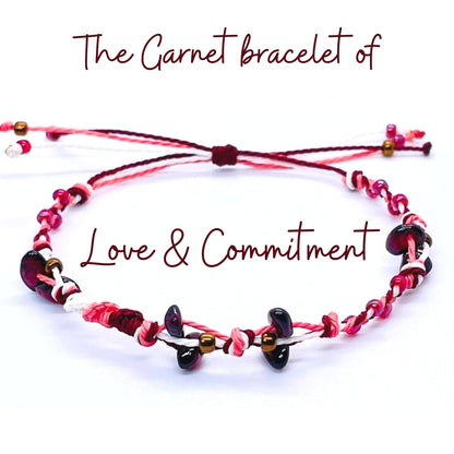 PusSoul Handmade Small Garnet Crystal Bracelet (6.5-7.5'') - Hand Braided, Natural Crystal, Adjustable, Waterproof, Chakra Beaded - Valentine Gifts for Women, Girlfriend & Couples from
