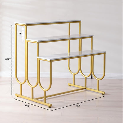 HVIUED Heavy Duty Display Riser Stand, Tiered Shoes Bags Dolls, Display Table, Imitation marble Grain Planks Display Shelf(3 Tier)