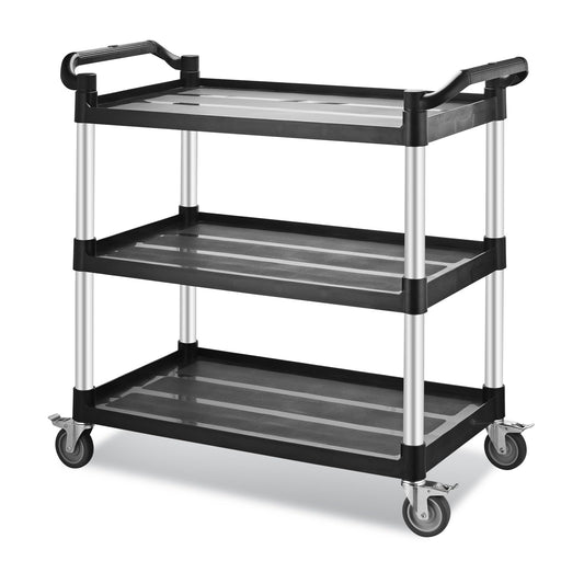 Imaboie Utility Rolling Carts with Wheels, Large Size Plastic Service Carts, Heavy Duty Restaurant Cart with 4 Lockable Brake Wheels for Kitchen/Office/Warehouse (3 Tier - 34×17×37inches / 510lbs)