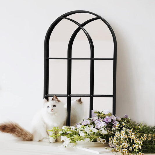 OGCAU Wall Mounted Mirror, 24"x42" Arched Wall Mirror, Arched Window Shaped Farmhouse Style with Iron Frame, Paneled Wall Decor for Bedroom, Entryway, Living Room (Black)