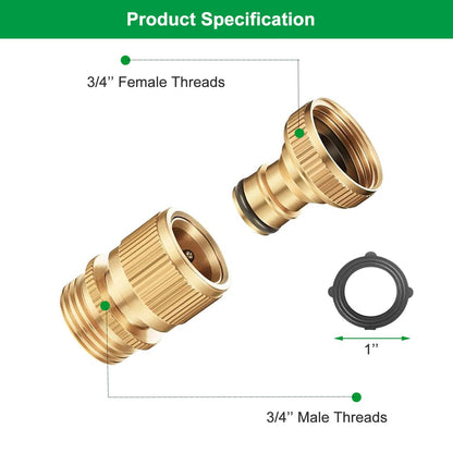 BoArt Garden Hose Quick Connector Set, Solid Brass 3/4 Inch Water Fitings Thread Easy Connect No-Leak Male Female 6 Sets