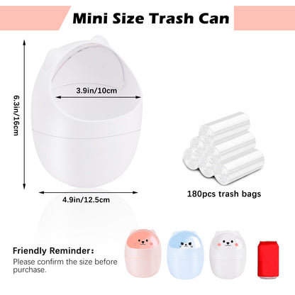 SHAIDOJIO 3 Pack Cute Mini Trash Can, Desktop Trash Can with Lid, Small Garbage Can with 180 Trash Bags, Tiny Countertop Wastebasket for Kids, Kawaii Waste Bin for Office Bedroom Bathrooms Desk Car