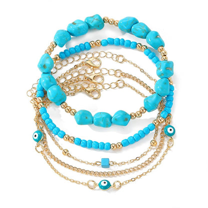 CIWEAI Gold Turquoise Beaded Western Jewelry for Women Fashion Stackable Irregular Turquoise Bead Bracelets Elastic Stack Evil Eyes Bracelet Boho Accessories (AA)