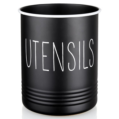 Kitchen Utensil Holder, 6.7" Utensil Holder for Kitchen Counter, Cooking Utensil Crock with Cork Bottom, Modern Farmhouse Decor, Countertop Utensil Storage Organizer Caddy, Black