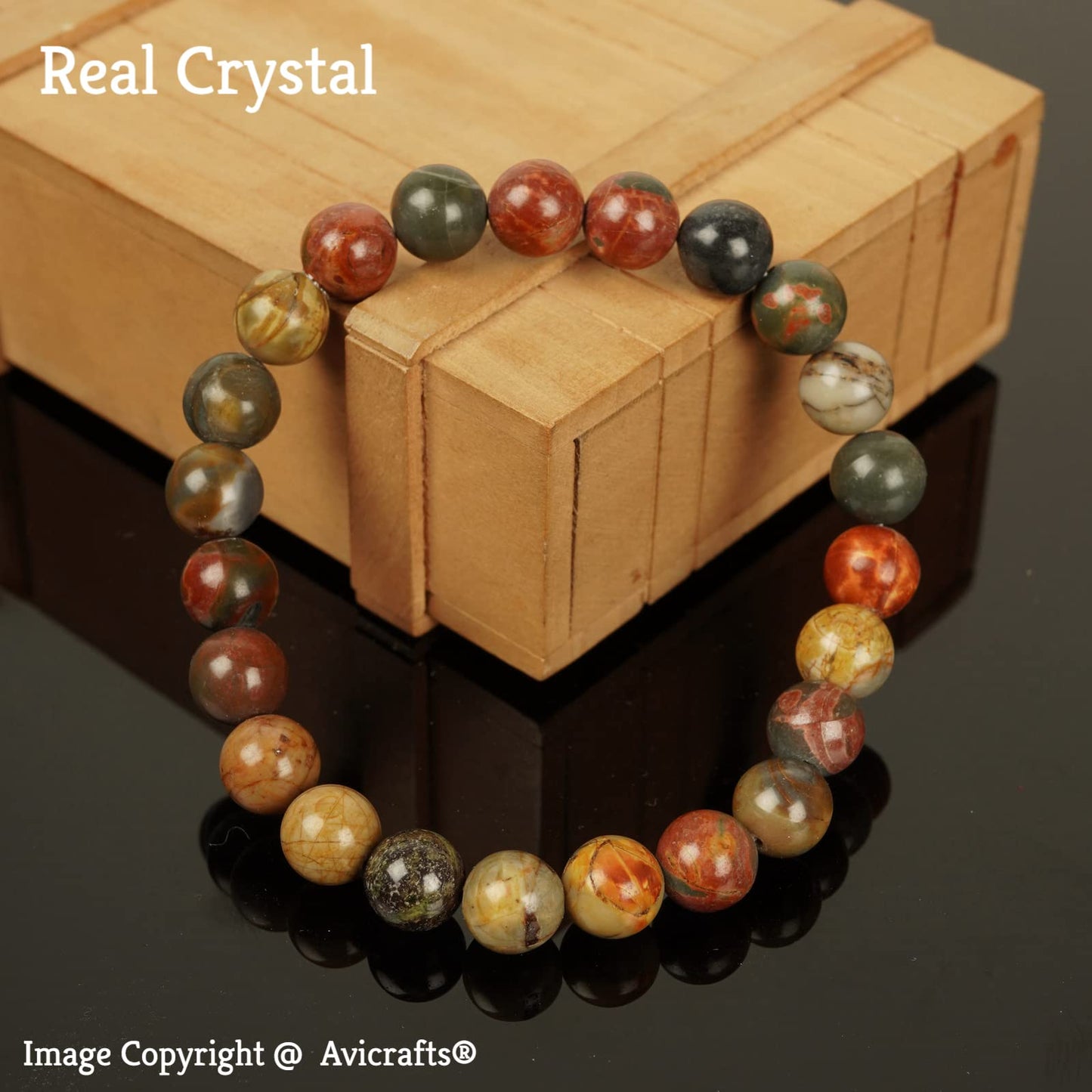 Avicrafts Picasso Jasper Stone Beads Healing Bracelet-Inspirational Balance Bracelet-Spiritual Protection Anxiety Stress Relief Meditation