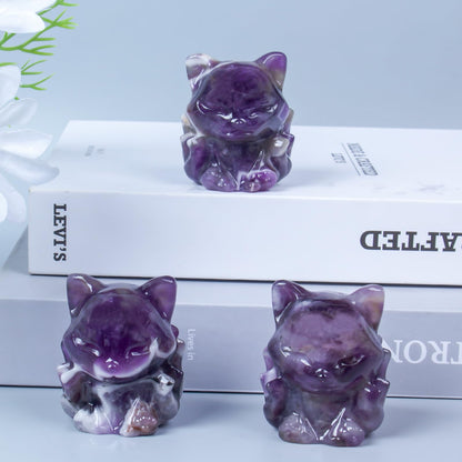 QLRSUXN Amethyst Nine Tailed Fox Decor,2 Inch Healing Crystals Fox Statue,Lucky Guardian Pocket Fox Figurines as Women’s Gifts,Fox Figurine for Office Home Decor and Ornament.