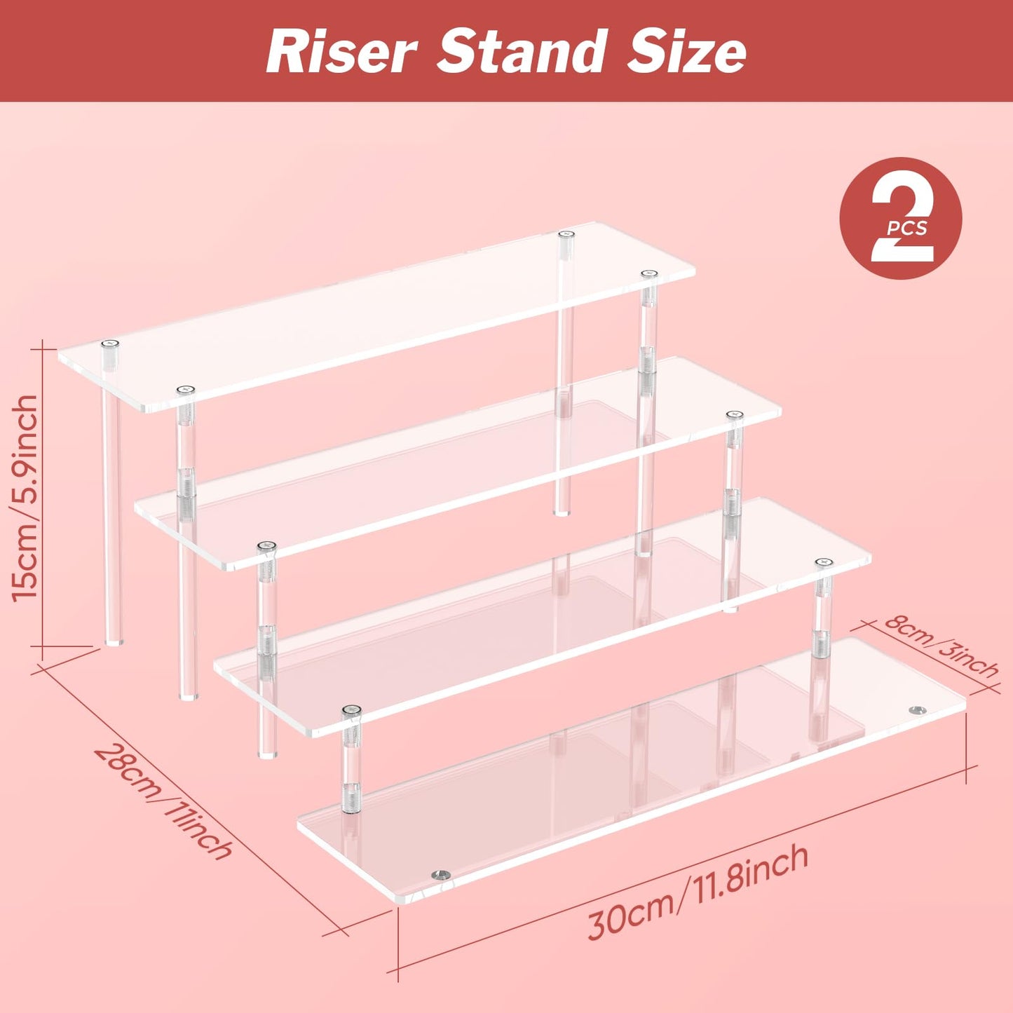 4 Tier Acrylic Display Risers, Clear Perfume Organizer Stand, Large Cupcake Stand Holder, Dessert Display for Party, Display Shelf for Figure and Collection, Riser Stand for Decoration and Organizer