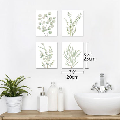 Erctoo Botanical Plant Canvas Wall Art, Framed Boho Wall Decor for Bathroom, Minimalist Aesthetic Bedroom Wall Art, Sage Green Eucalyptus Leaf Prints for Office, Set of 4PCS, 8”X10”