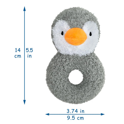 Doindute Baby Penguin Soft Rattle Toy, Plush Penguin Infant Shaker Rattle Easy-Grasp Stuffed Animal Toy, Gifts for Newborns Babies Toddlers Boys Girls, Gray, 5.5 Inches