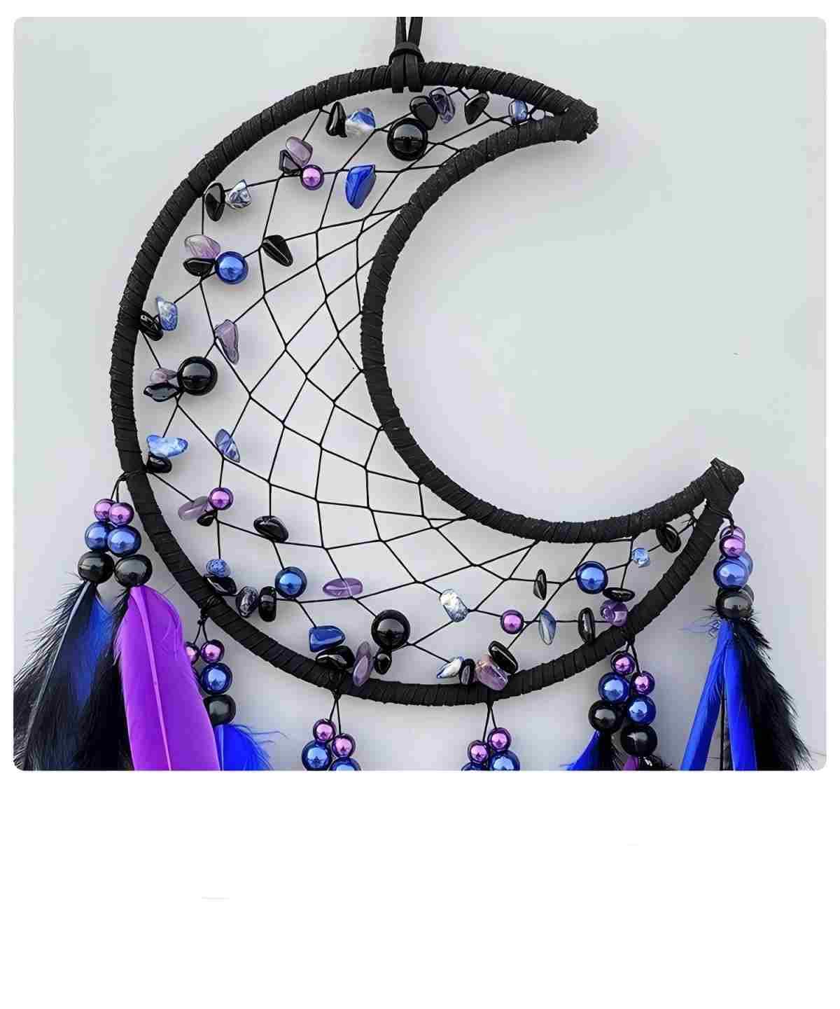 BELACASA Moon Dream Catcher Handmade for Bedroom Purple and Blue Feather Dream Catchers for Home Decoration Ornaments for Bedroom Wall Hanging (Purple Feather - 1pc)