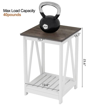 UYIHOME Farmhouse Square End Table, Accent Side Table with Slats Design, Sofa Side Table with Sturdy Frame for Living Room, Dark Grey