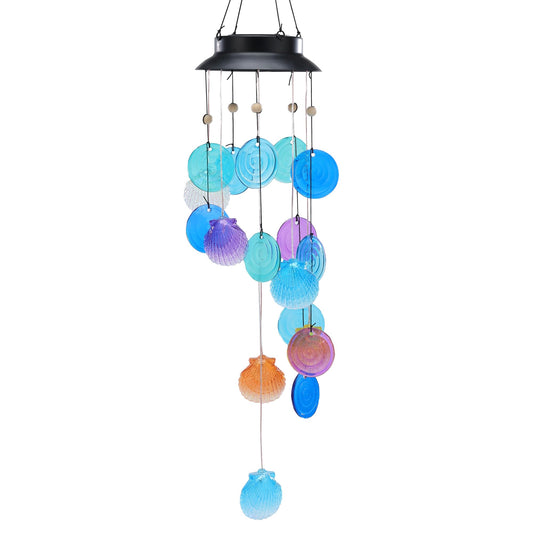 MYCRLIFE Solar-Powered LED Wind Chimes with Colorful Shells, Waterproof Flashing Lights, 13/28 Inch Hanging Decor for Outdoor Garden Patio Yard Home Indoor Outdoor, Gift (Colorful Shells)