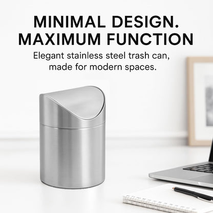 JILLICK Small Mini Trash Can with Lid, Brushed Stainless Steel Small Tiny Mini Trash Bin Can, Mini Countertop Trash Cans for Desk Office, Swing Top Trash Bin 1.5 L/0.40 Gal (Sliver)