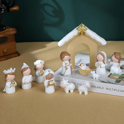 Akulgaci Christmas Nativity Set, 12 Pieces Mini Nativity Scene Figurines for Indoor Tabletop Xmas Decorations Christmas Figures (White)