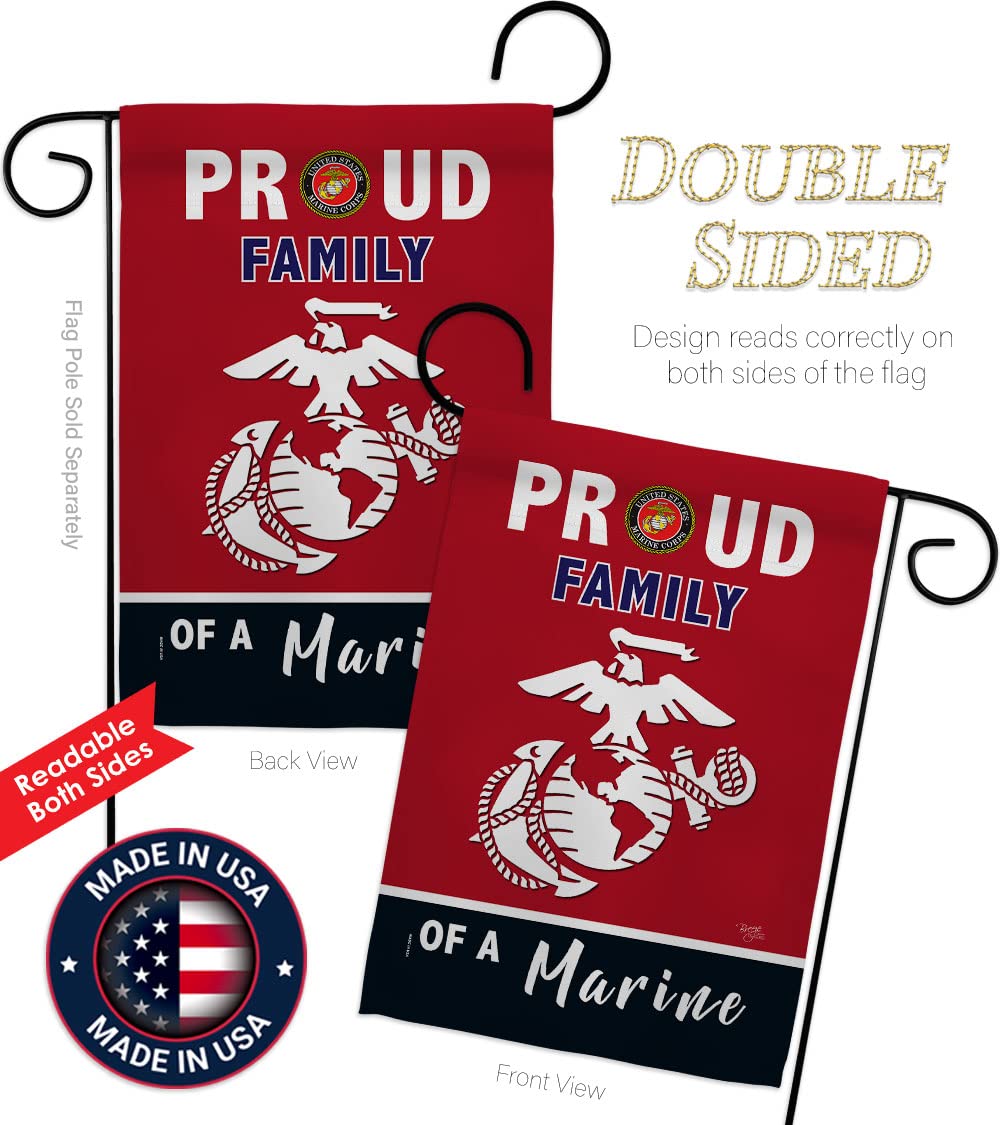 Proud Family Marines Garden Flag - Armed Forces Marine Corps USMC Semper Fi United State American Military Veteran Retire Official - House Banner Small Yard Gift Double-Sided Made in USA 13 X 18.5