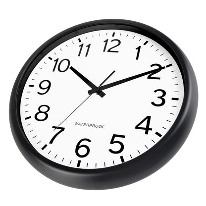Caysie 16 Inch Sealed Large Outdoor Clock Waterproof, Silent Battery Operated Weatherproof Wall Clocks for Pool Patio Outside Home (Black)