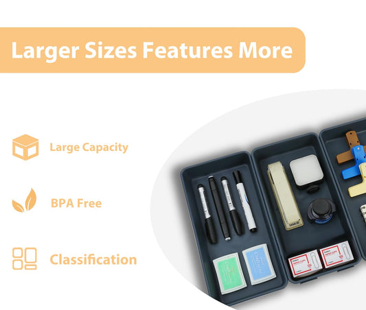 3PCS Large Plastic Drawer Organizer, 12" X 6" Desk Drawer Organizer and Storage Trays, Large-size Storage Bins, Organization and Storage Container for Makeup Vanity, Kitchen Utensil, Office, Bathroom