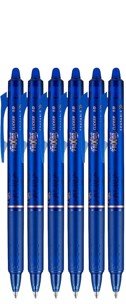 Advantage Gifts FriXion Clicker Retractable Erasable Gel Pen, Blue, Bold Point, 6-pk; Bundle with Plastic Reusable Pouch