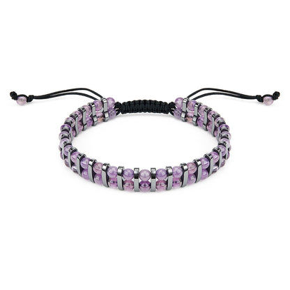 MAIYIDACK Double Row Amethyst Hematite Energy Art Jewelry, 3-in-1 Triple Protection Bracelet for Serenity & Stress Relief, Spiritual Men & Women, Reiki Wellness Gift (Amethyst)