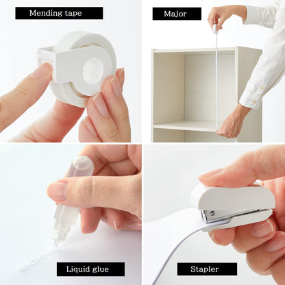 team-demi Plus Stationery Kit White (Scissors, stapler, tape, liquid glue, cutter, ruler, tape measure, pin for SIM card replacement) TD-001 30-210 With Original Stylus Ballpoint Touch Pen